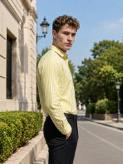 Men’s Pure Cotton Striped Formal Shirt - INSH_042Yellow_M