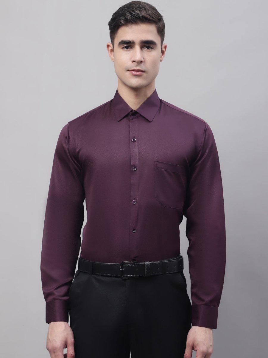 Men's Purple-Wine Dobby Textured Formal Shirt - SF_871Wine_S