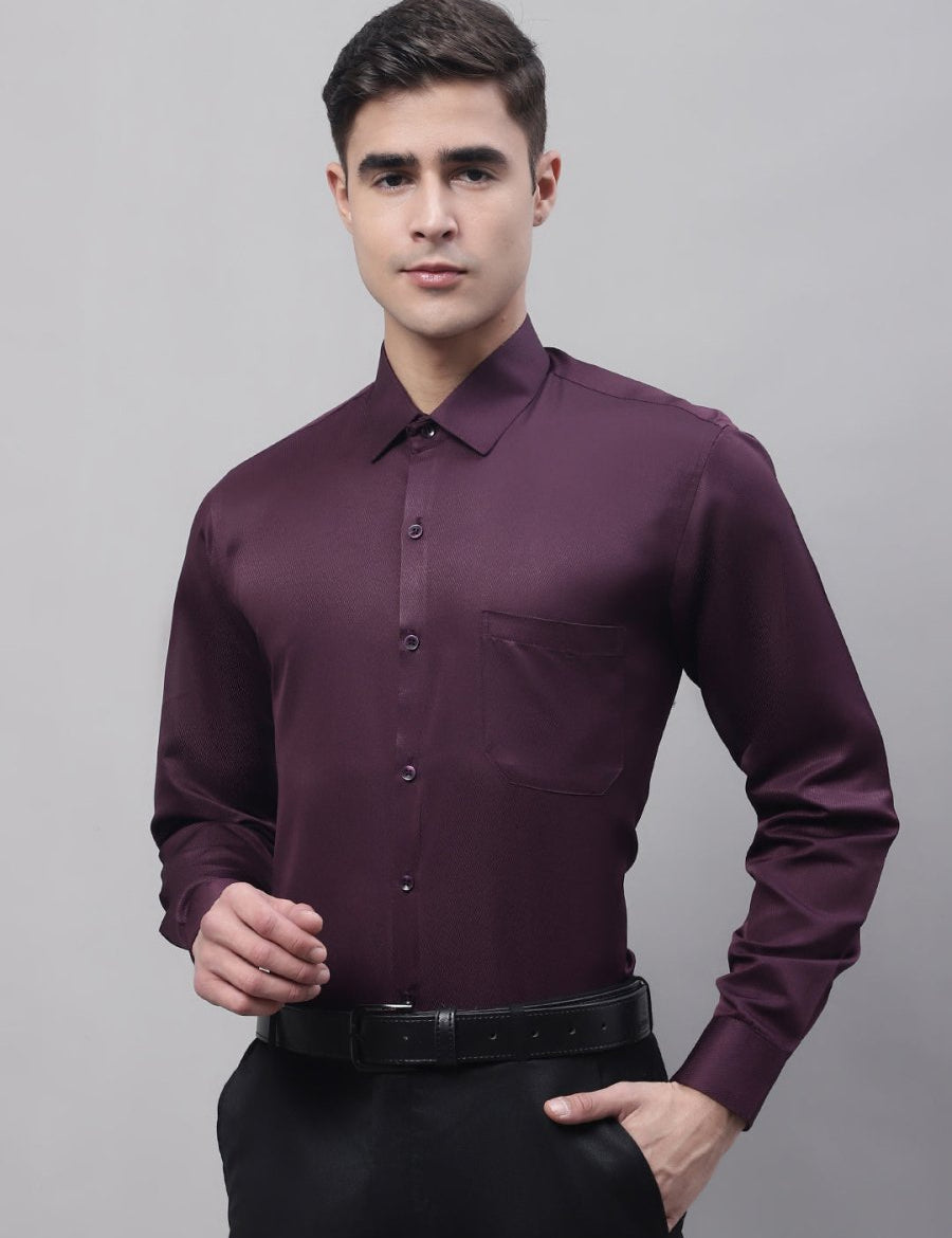 Men's Purple-Wine Dobby Textured Formal Shirt - SF_871Wine_S