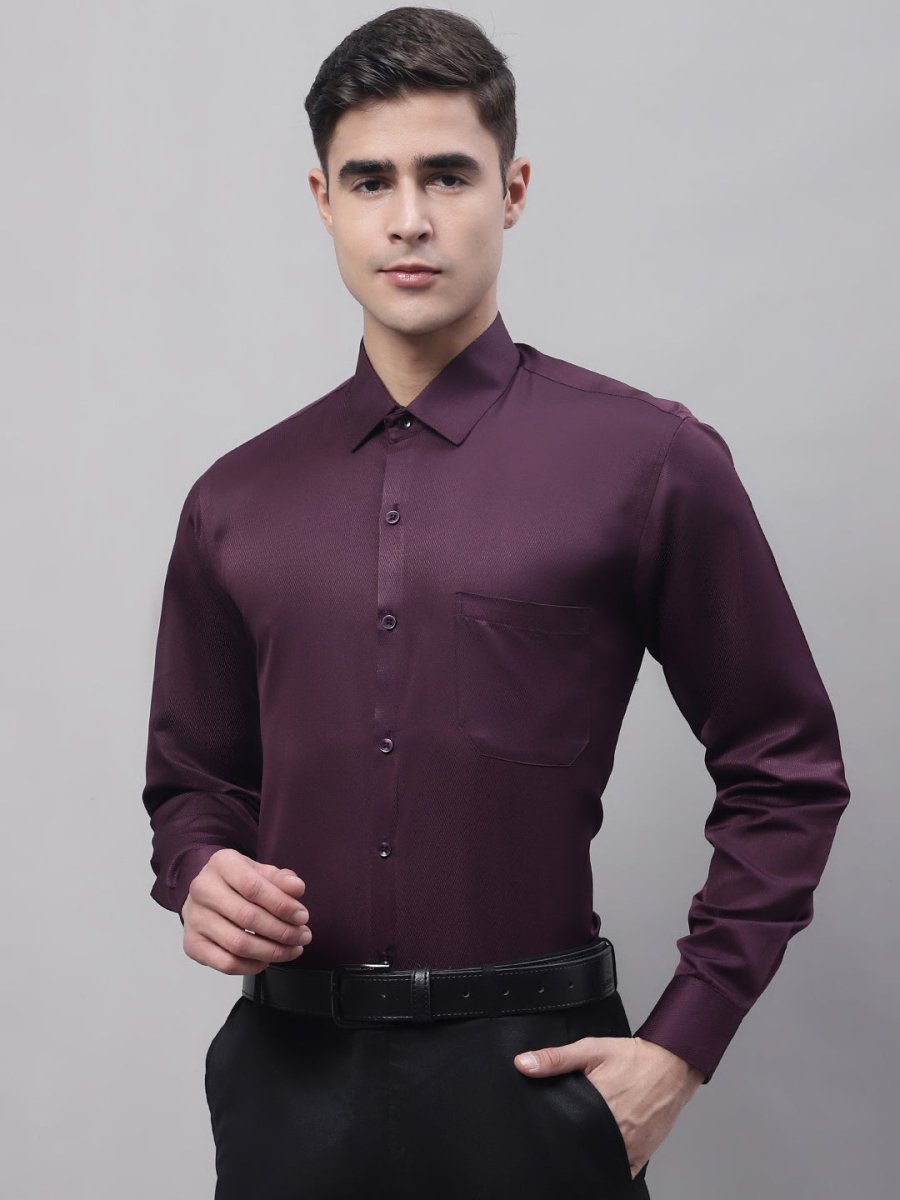 Men's Purple-Wine Dobby Textured Formal Shirt - SF_871Wine_S
