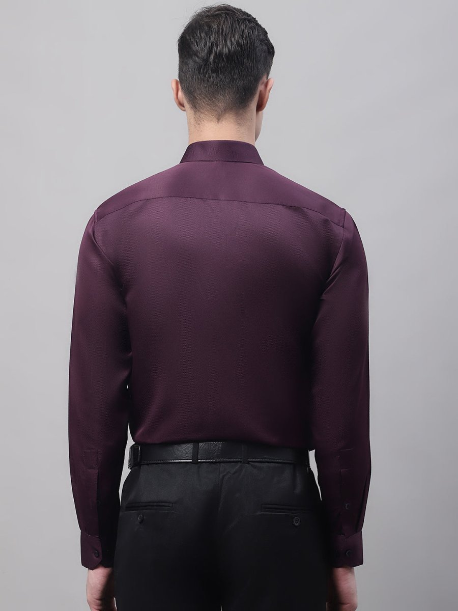 Men's Purple-Wine Dobby Textured Formal Shirt - SF_871Wine_S