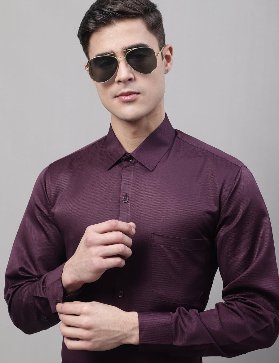 Men's Purple-Wine Dobby Textured Formal Shirt - SF_871Wine_S