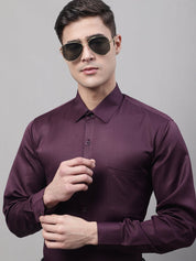 Men's Purple-Wine Dobby Textured Formal Shirt - SF_871Wine_S