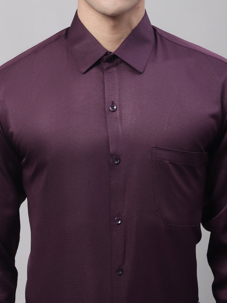 Men's Purple-Wine Dobby Textured Formal Shirt - SF_871Wine_S