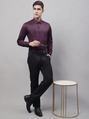 Men's Purple-Wine Dobby Textured Formal Shirt - SF_871Wine_S
