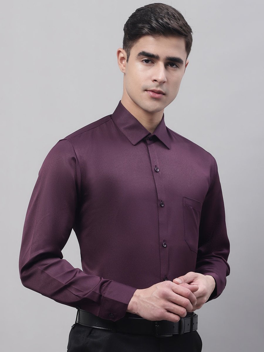 Men's Purple-Wine Dobby Textured Formal Shirt - SF_871Wine_S