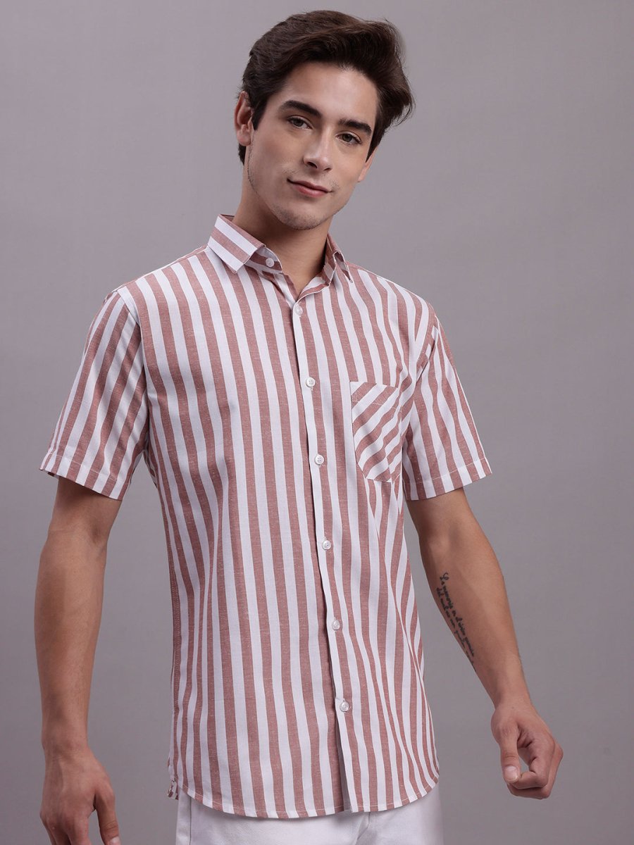 Men's Red Vertical Striped Half Sleeve Casual Shirt - SF_887Red_S
