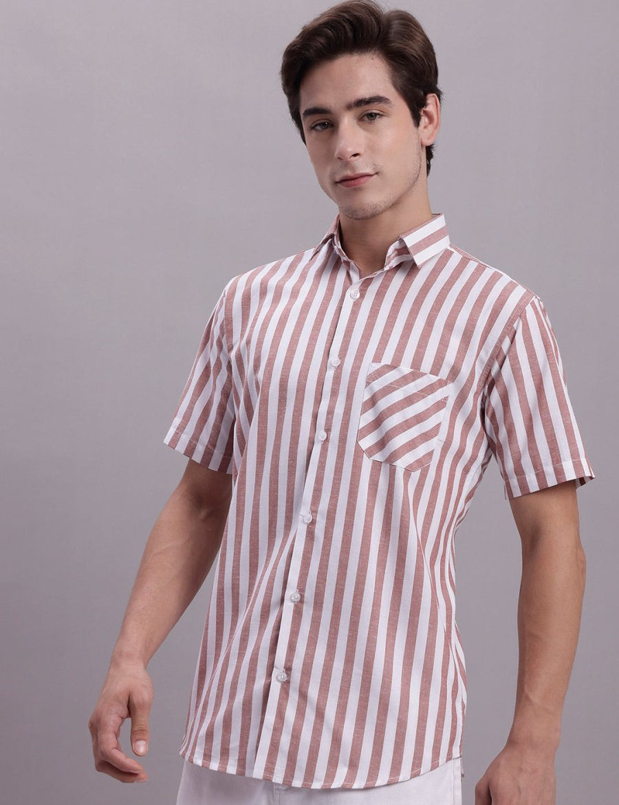 Men's Red Vertical Striped Half Sleeve Casual Shirt - SF_887Red_S