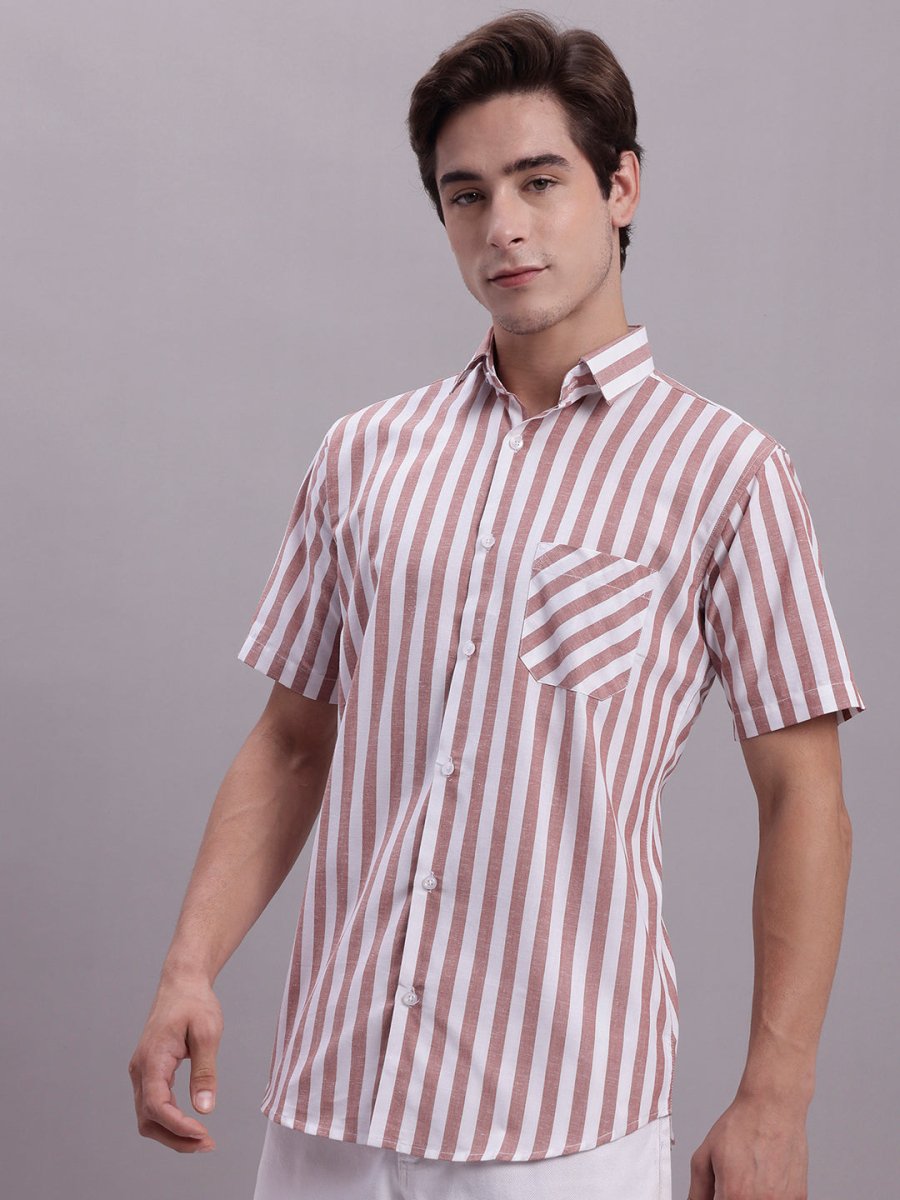Men's Red Vertical Striped Half Sleeve Casual Shirt - SF_887Red_S