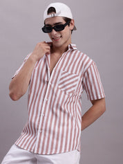 Men's Red Vertical Striped Half Sleeve Casual Shirt - SF_887Red_S