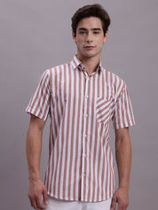 Men's Red Vertical Striped Half Sleeve Casual Shirt - SF_887Red_S