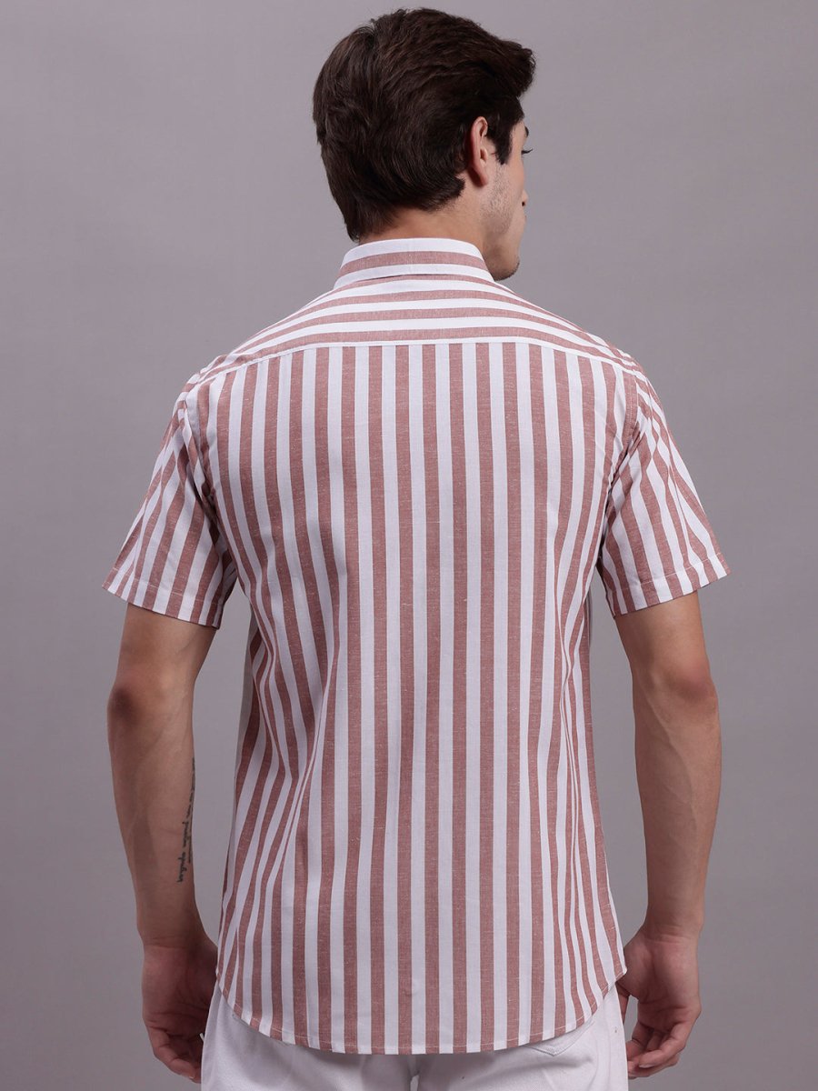 Men's Red Vertical Striped Half Sleeve Casual Shirt - SF_887Red_S