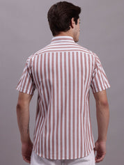 Men's Red Vertical Striped Half Sleeve Casual Shirt - SF_887Red_S