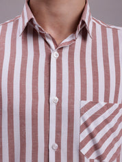 Men's Red Vertical Striped Half Sleeve Casual Shirt - SF_887Red_S