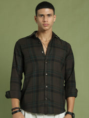Men's Regular Fit Checkered Casual Shirt - SF_9047Coffee_S
