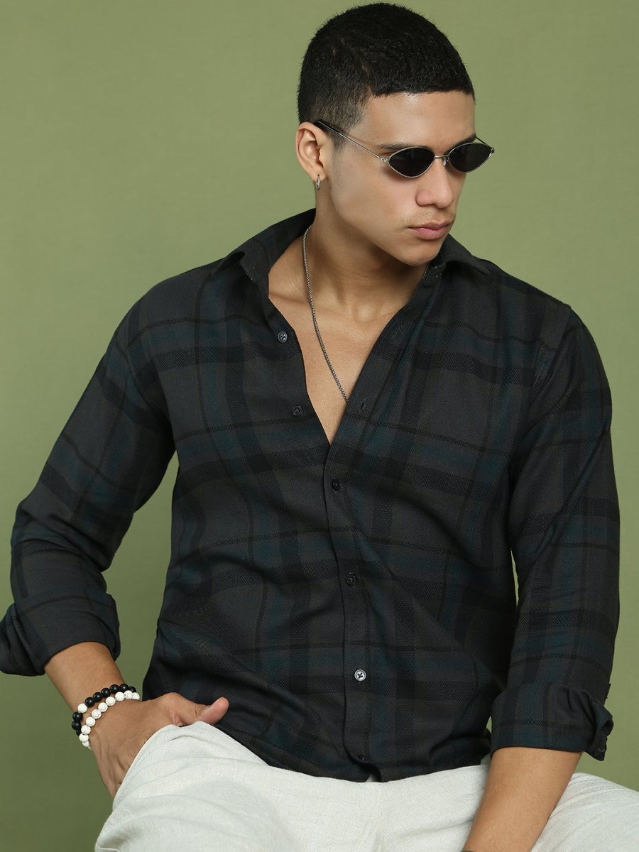 Men's Regular Fit Checkered Casual Shirt - SF_9047Charcoal_S