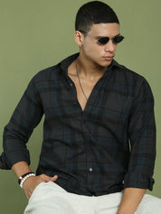 Men's Regular Fit Checkered Casual Shirt - SF_9047Charcoal_S