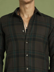 Men's Regular Fit Checkered Casual Shirt - SF_9047Coffee_S