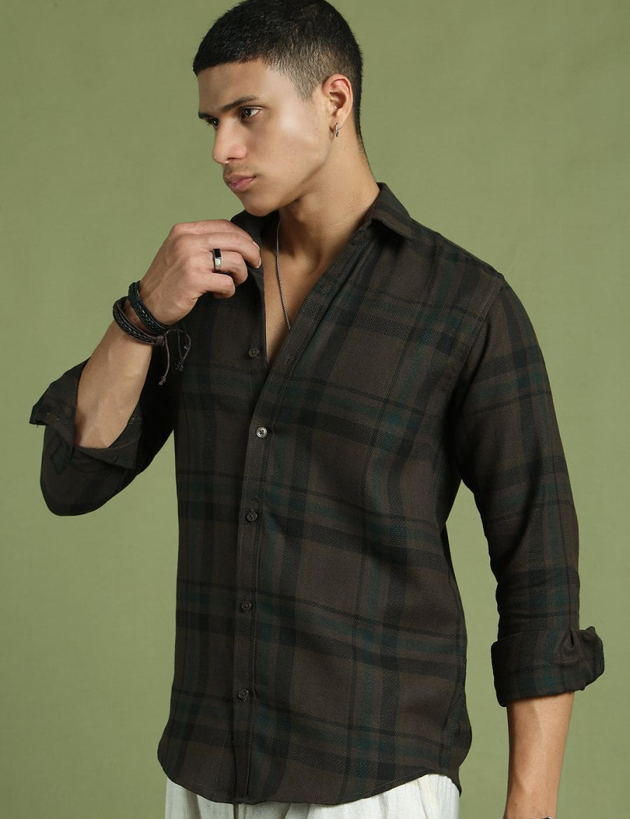 Men's Regular Fit Checkered Casual Shirt - SF_9047Coffee_S