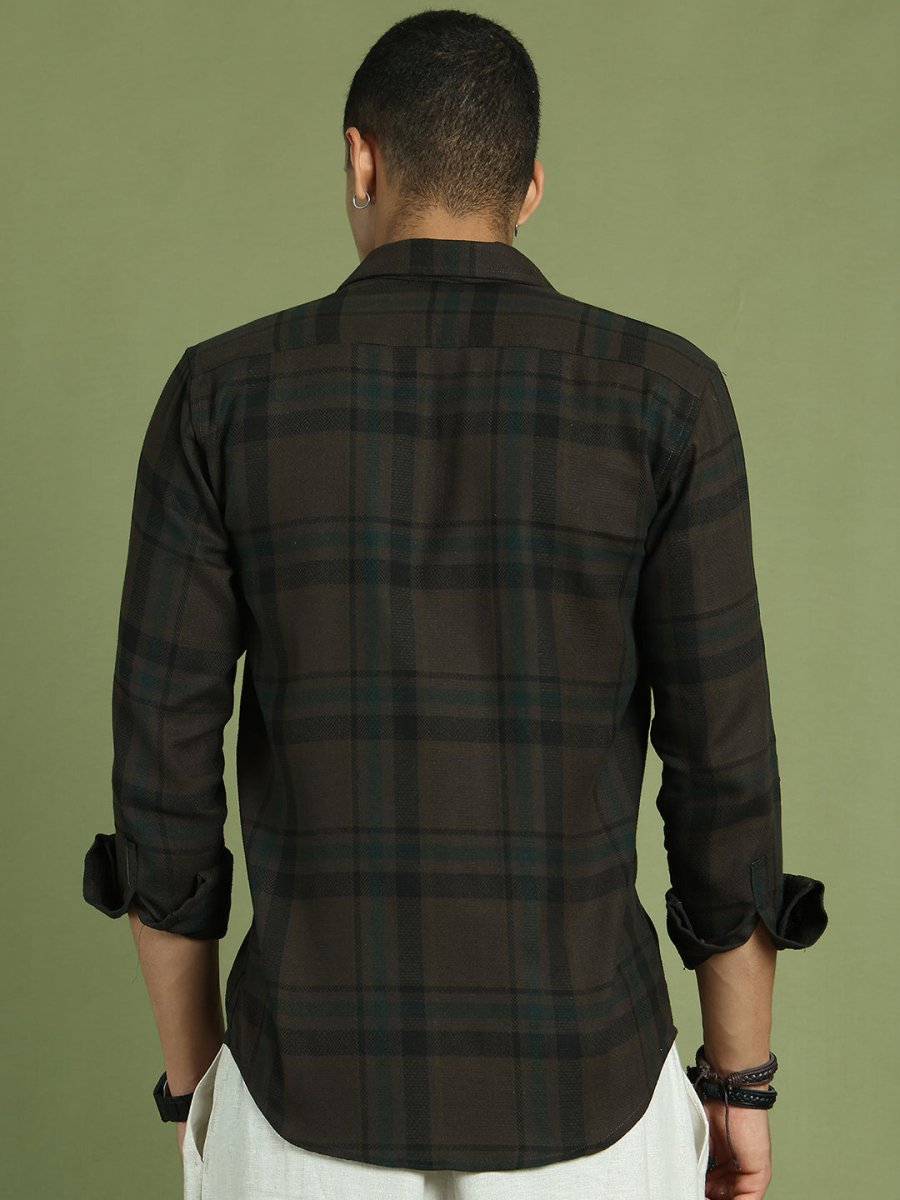 Men's Regular Fit Checkered Casual Shirt - SF_9047Coffee_S