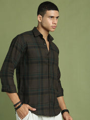 Men's Regular Fit Checkered Casual Shirt - SF_9047Coffee_S