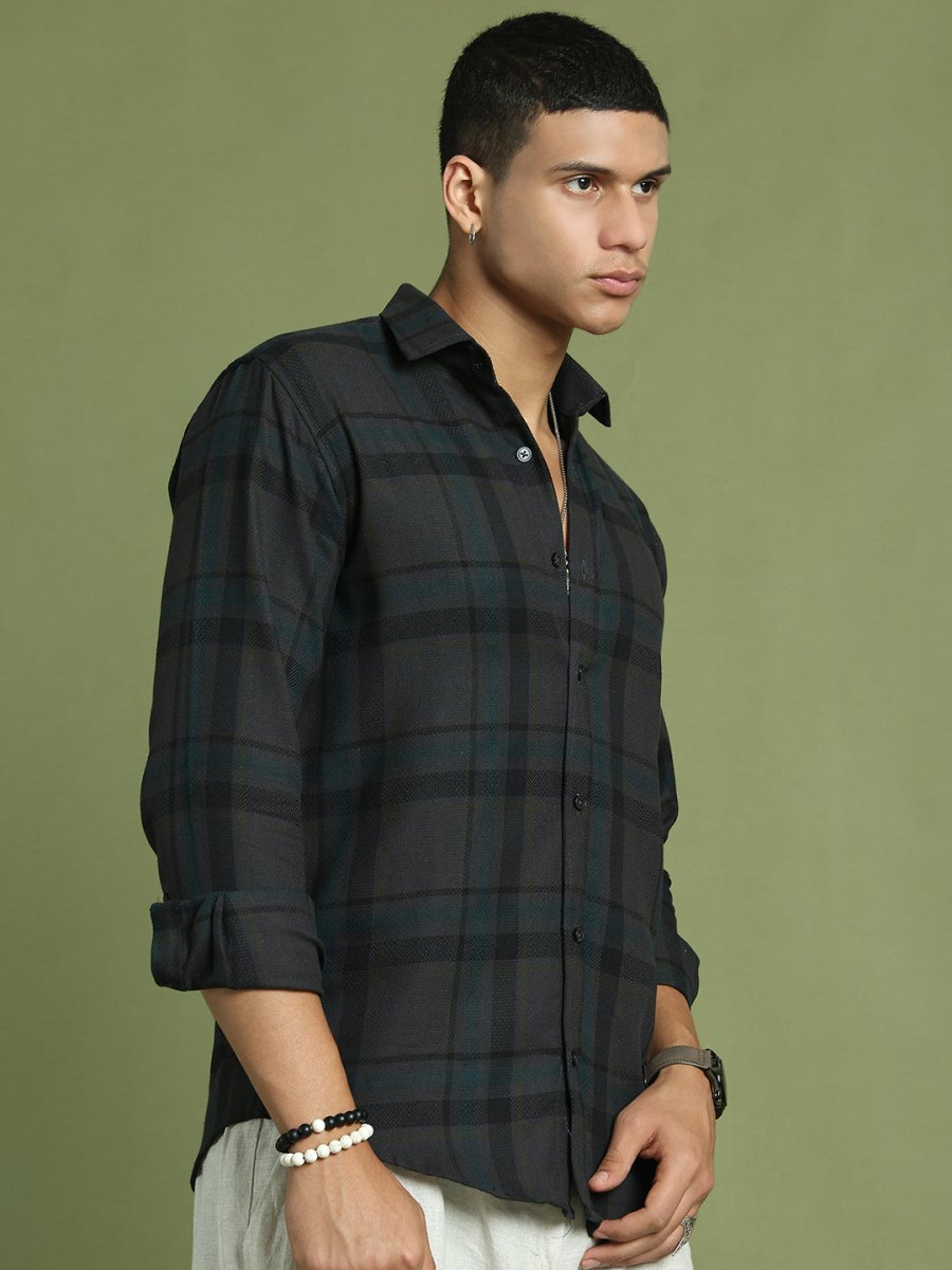 Men's Regular Fit Checkered Casual Shirt - SF_9047Charcoal_S