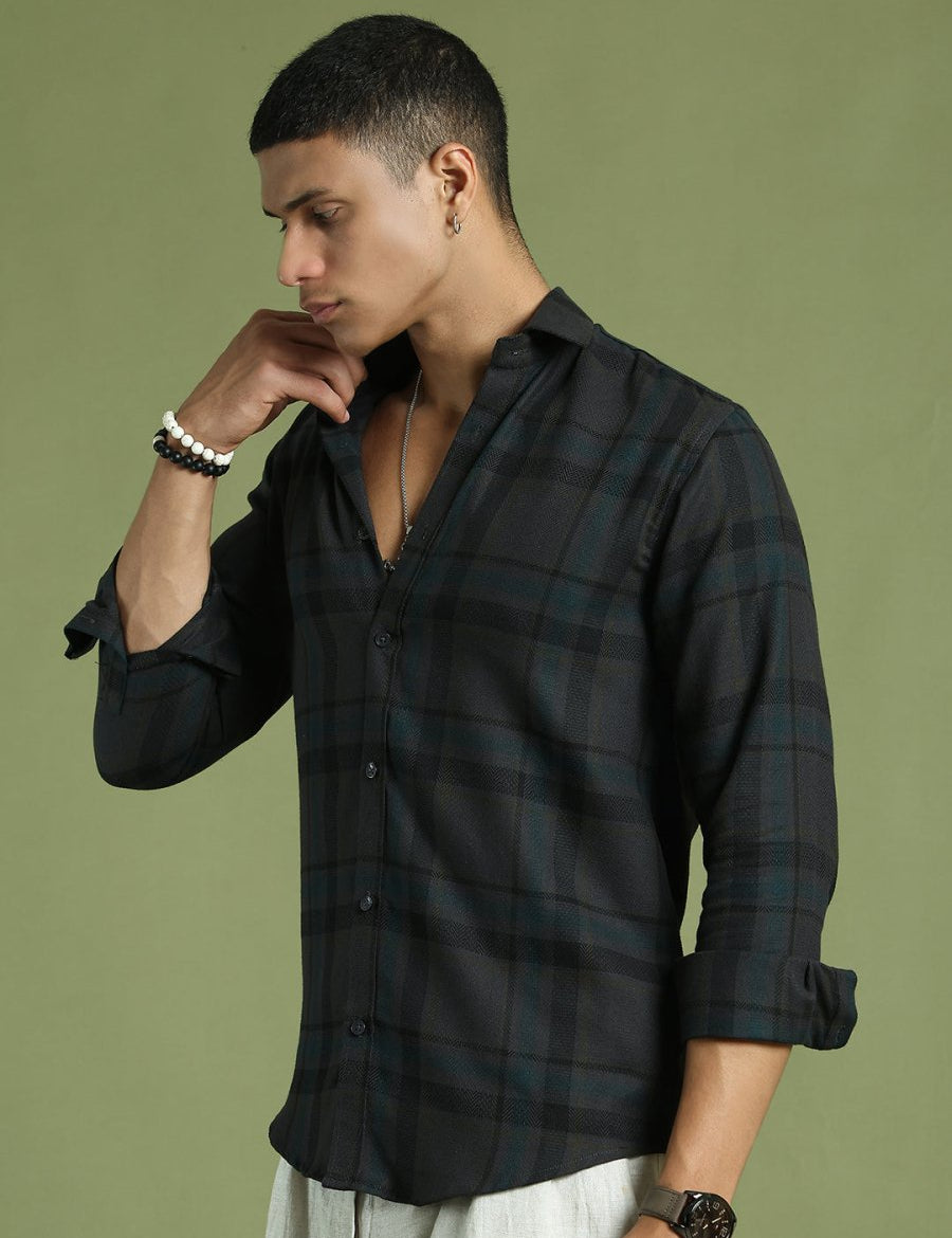 Men's Regular Fit Checkered Casual Shirt - SF_9047Charcoal_S