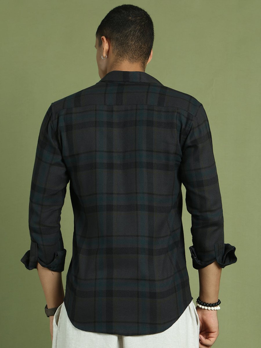 Men's Regular Fit Checkered Casual Shirt - SF_9047Charcoal_S