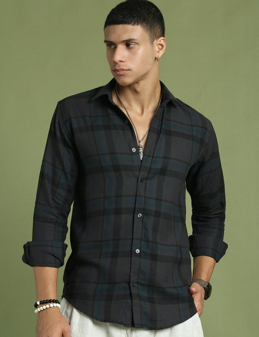 Men's Regular Fit Checkered Casual Shirt - SF_9047Charcoal_S