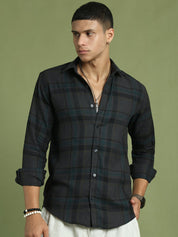 Men's Regular Fit Checkered Casual Shirt - SF_9047Charcoal_S