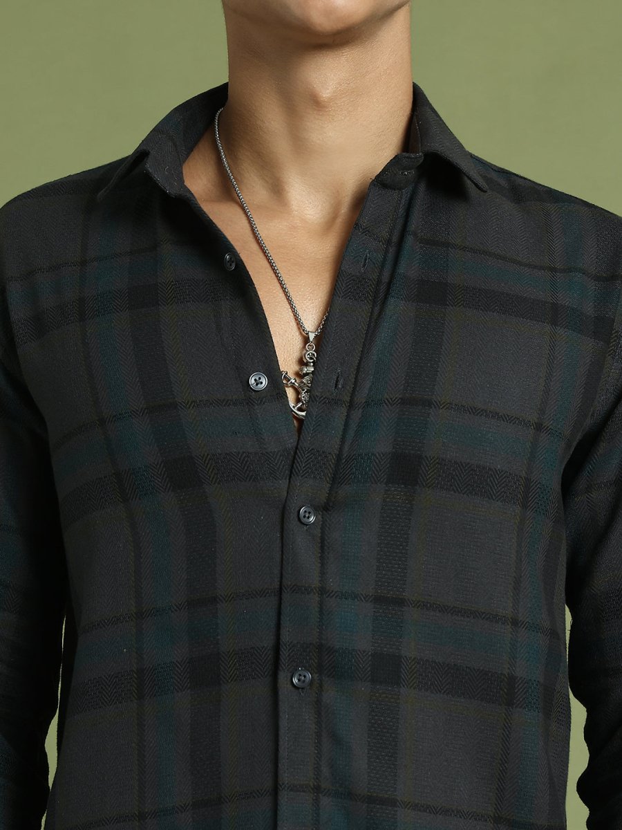 Men's Regular Fit Checkered Casual Shirt - SF_9047Charcoal_S