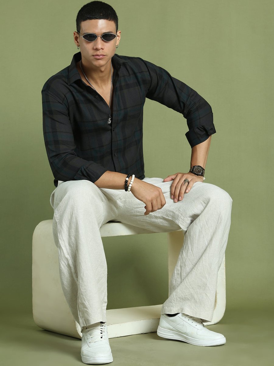 Men's Regular Fit Checkered Casual Shirt - SF_9047Charcoal_S