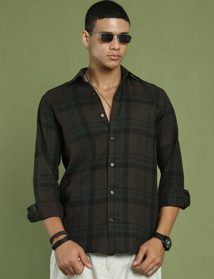 Men's Regular Fit Checkered Casual Shirt - SF_9047Coffee_S