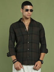 Men's Regular Fit Checkered Casual Shirt - SF_9047Coffee_S