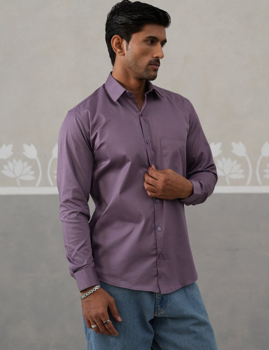 Men's Satin Lycra Solid Casual Shirt - SF_883Purple_S