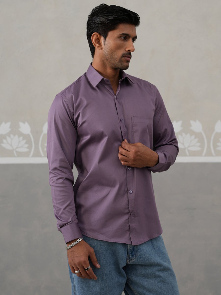 Men's Satin Lycra Solid Casual Shirt - SF_883Purple_S