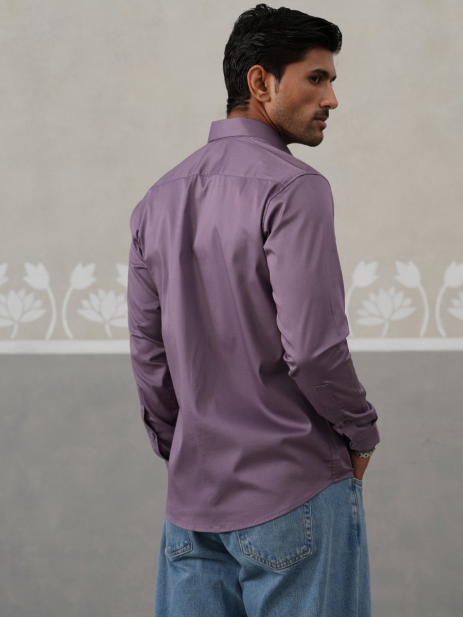 Men's Satin Lycra Solid Casual Shirt - SF_883Purple_S