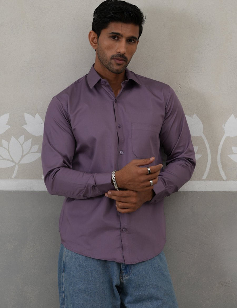 Men's Satin Lycra Solid Casual Shirt - SF_883Purple_S
