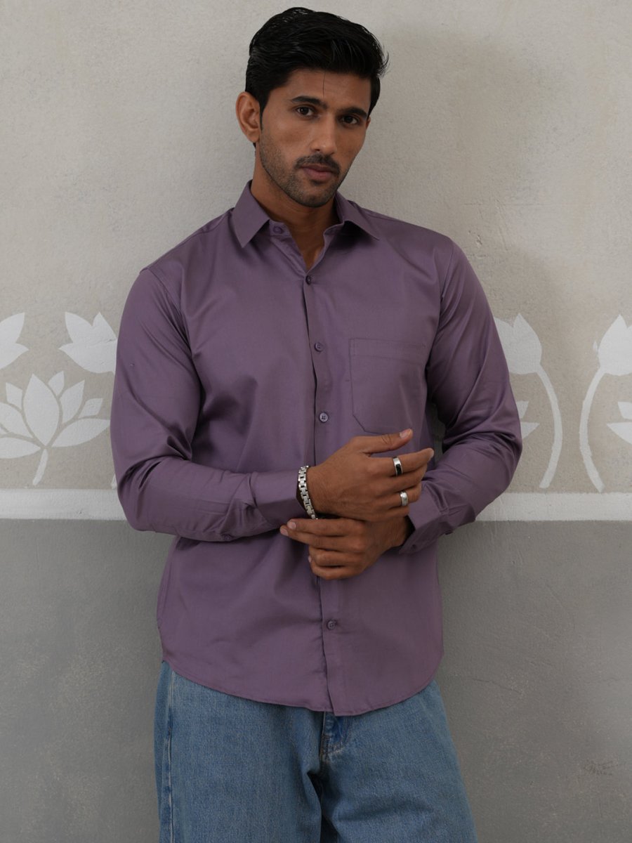 Men's Satin Lycra Solid Casual Shirt - SF_883Purple_S
