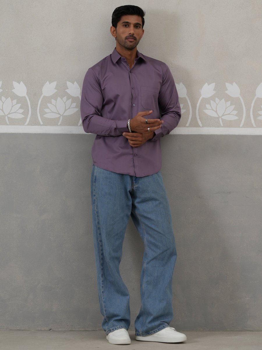 Men's Satin Lycra Solid Casual Shirt - SF_883Purple_S