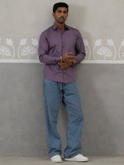 Men's Satin Lycra Solid Casual Shirt - SF_883Purple_S