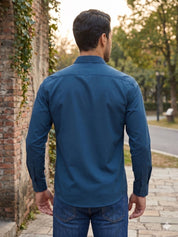 Men's Satin Lycra Solid Casual Shirt - SF_883Peacock_S