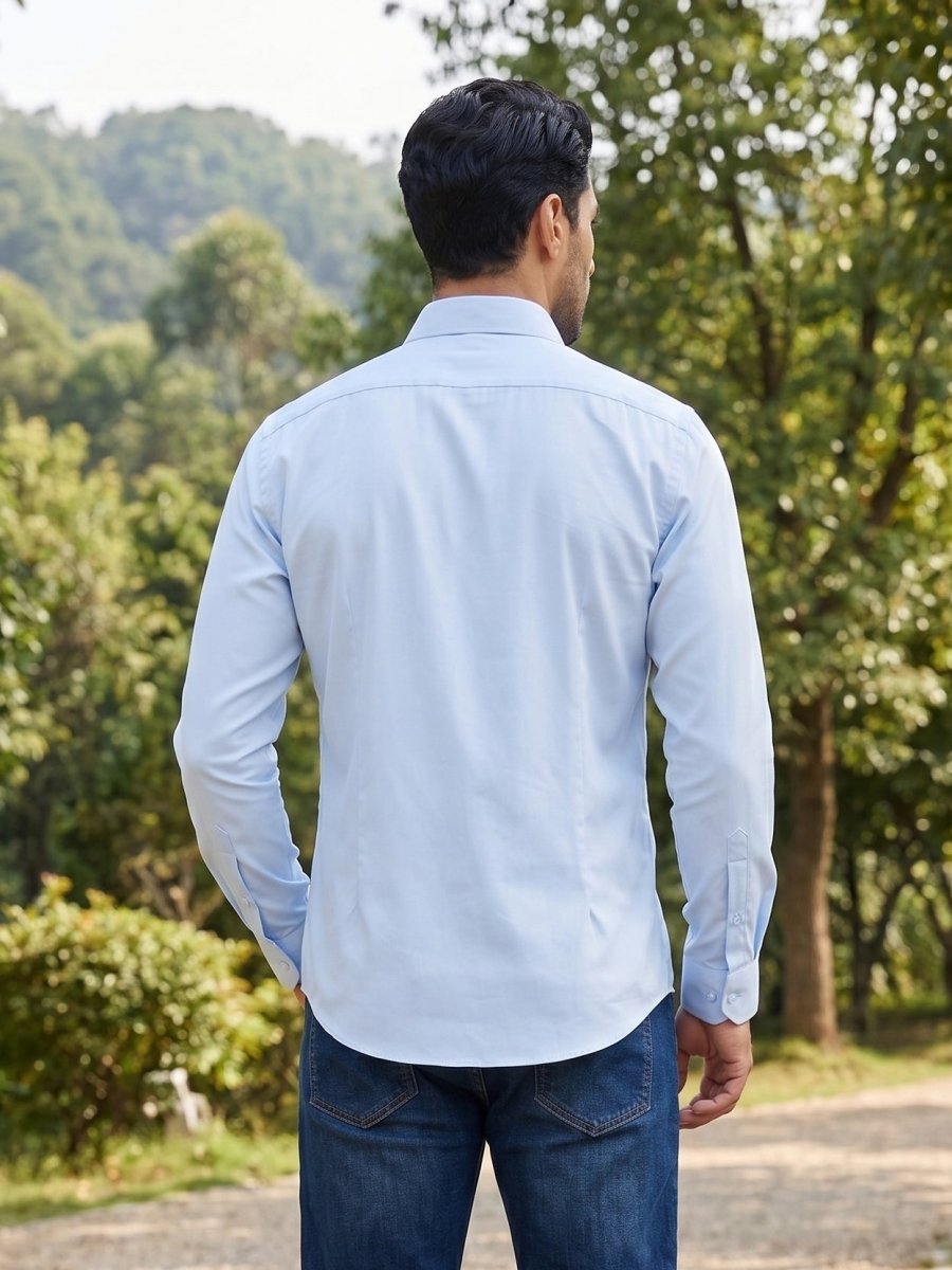 Men's Satin Lycra Solid Casual Shirt - SF_883Sky_S