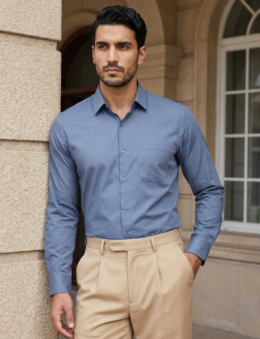 Men's Satin Lycra Solid Formal Shirt - SF_883Grey_S