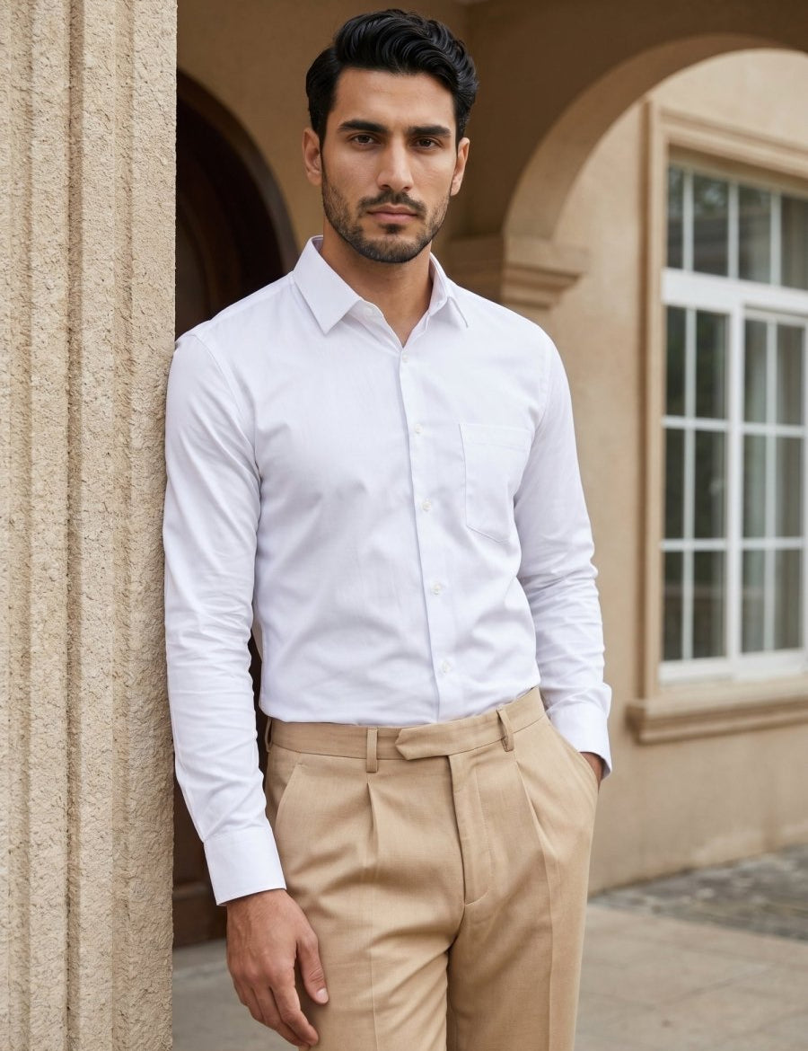 Men's Satin Lycra Solid Formal Shirt - SF_883White_S