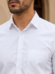 Men's Satin Lycra Solid Formal Shirt - SF_883White_S