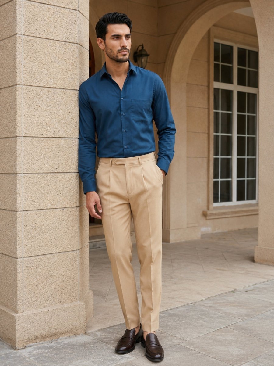 Men's Satin Lycra Solid Formal Shirt - SF_883Peacock_S