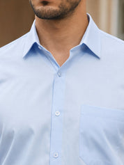 Men's Satin Lycra Solid Formal Shirt - SF_883Sky_S