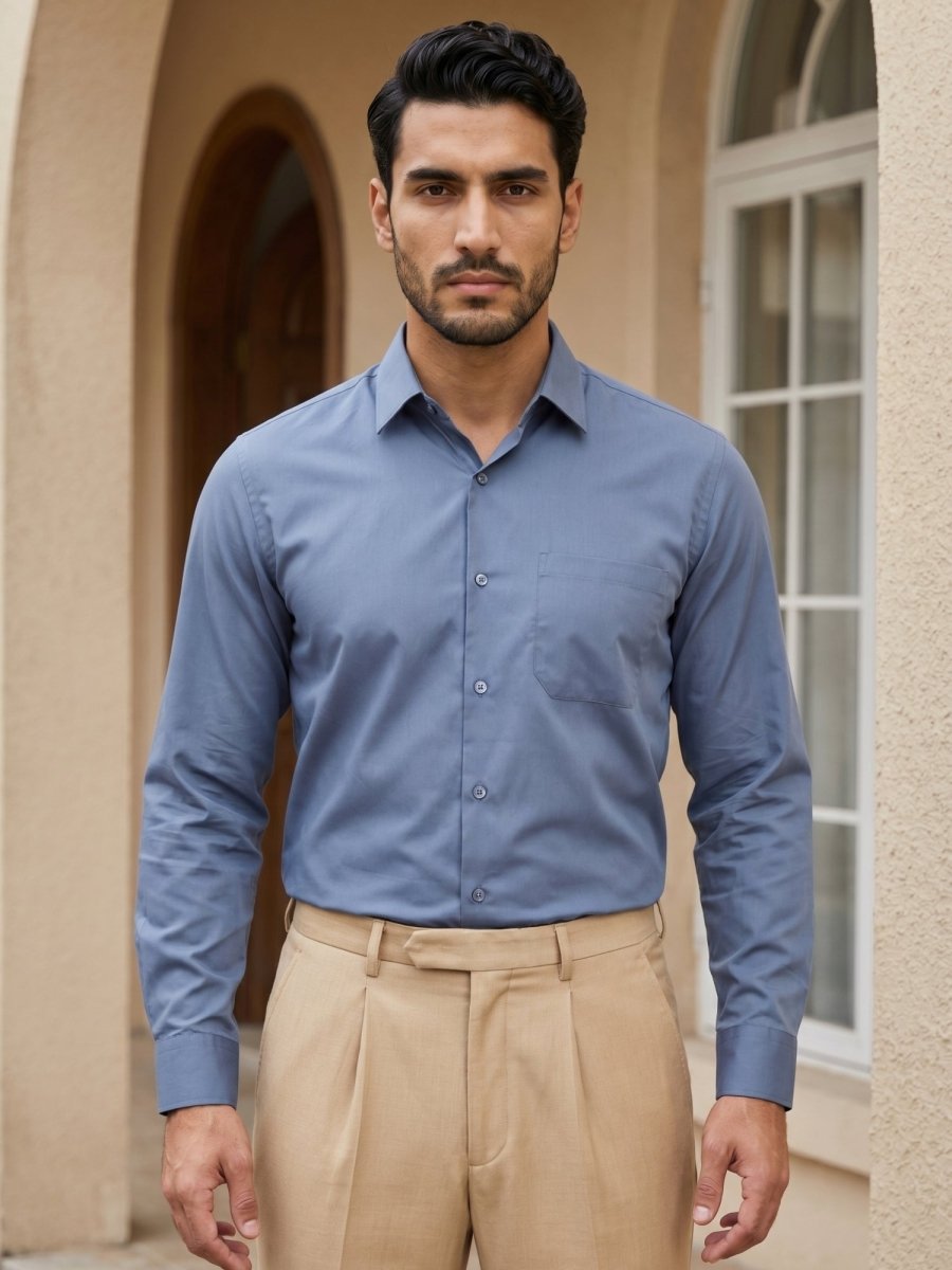 Men's Satin Lycra Solid Formal Shirt - SF_883Grey_S