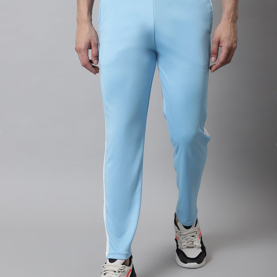 Men's Sky Blue and White Striped Streachable Lycra Trackpants - JOG_025Sky_S